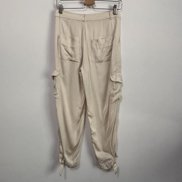 Zara Satin Effect Cargo Crop Pants Small Buckle Hem Cream Boho Trendy Casual - Picture 8 of 10